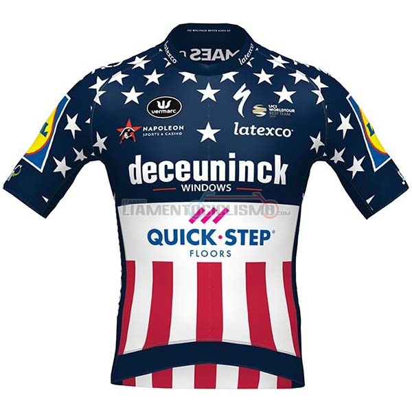 Abbigliamento Ciclismo Deceuninck Quick Step Campione USA Manica Corta 2020 Blu